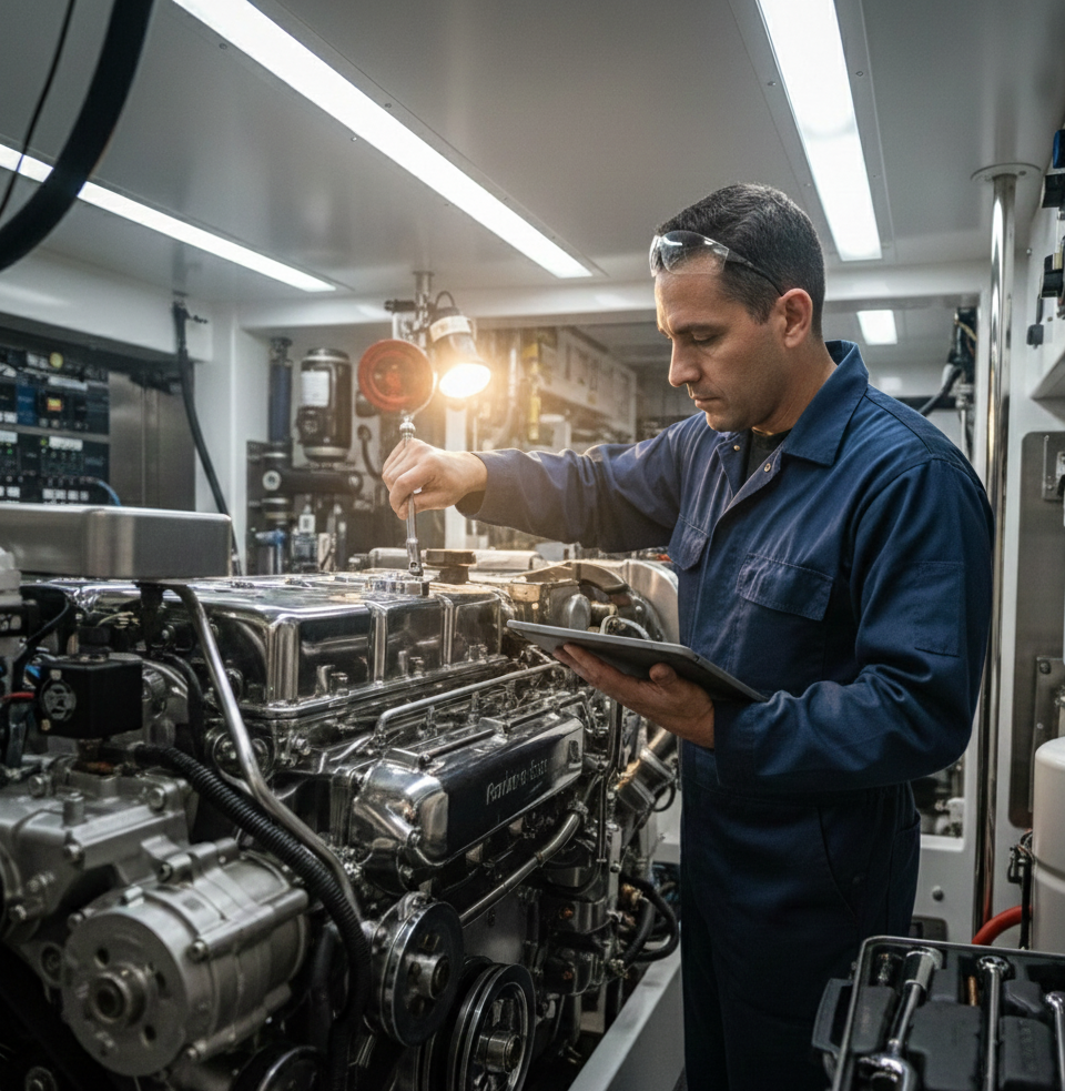 Professional marine technician at work